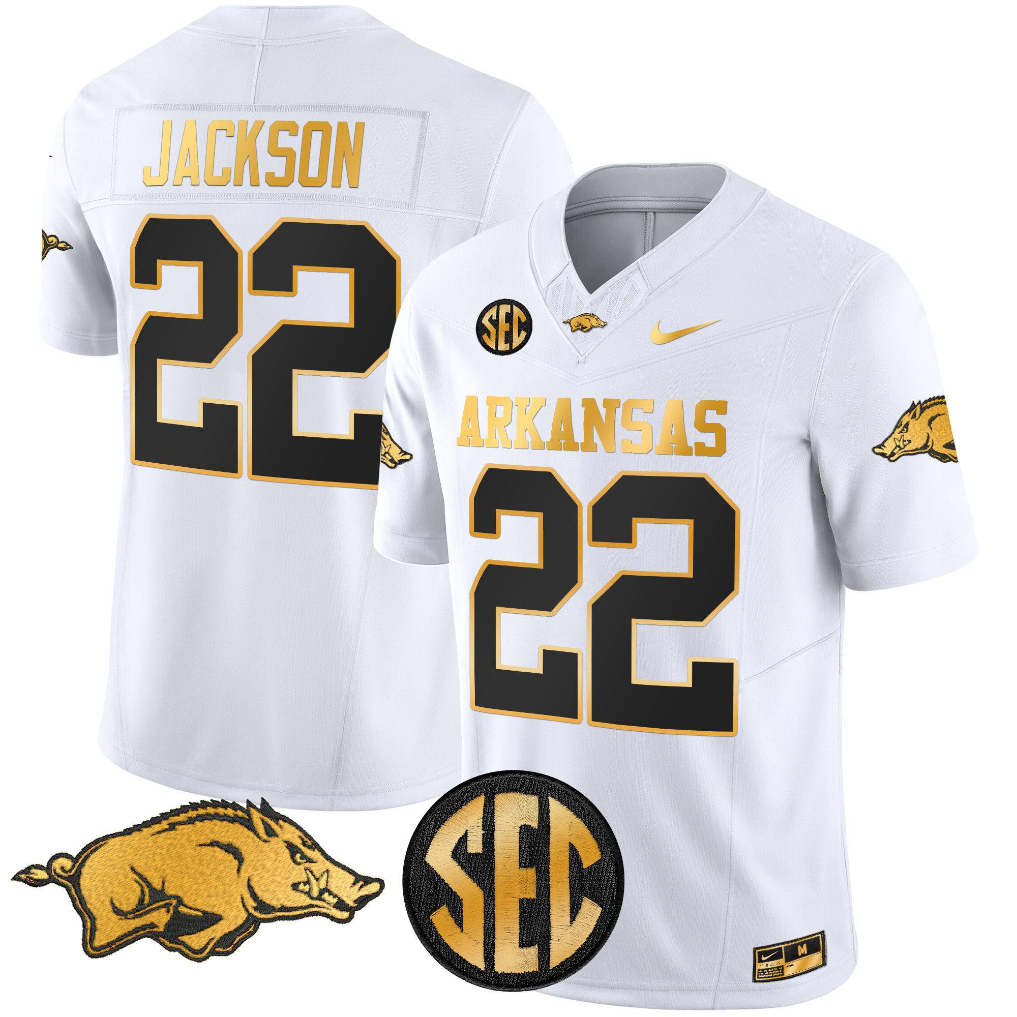 Men Arkansas Razorbacks #22 Jackson White Nike 2024 Gold Vapor Limited NCAA Jersey